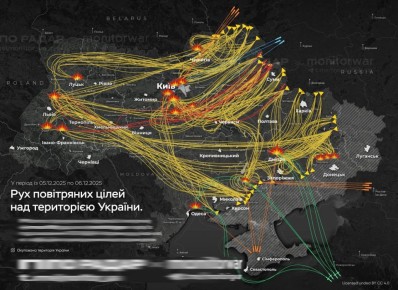 Примерная география сегодняшнего массированного удара по данным противника