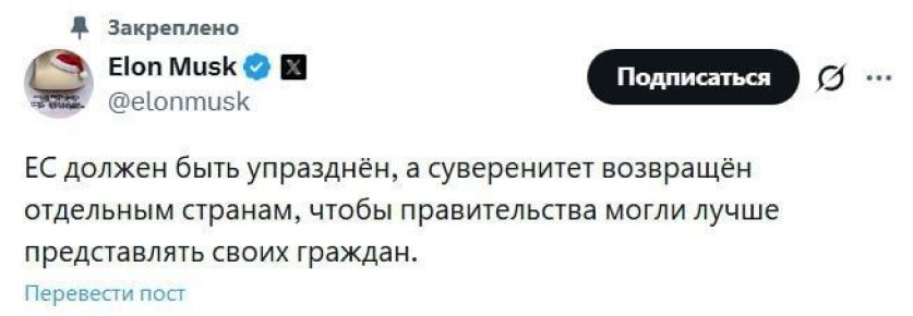 Маск не просто стебёт ЕС, он прогнозирует его будущее