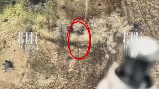 Приключения окончены.. Тарас решил испытать судьбу и побегать по «открытке» в тот момент, когда наш дрон изучал данную местность. Судьба оказалась злой теткой и Тарас попал под череду точных сбросов ВОГов прямиком под него