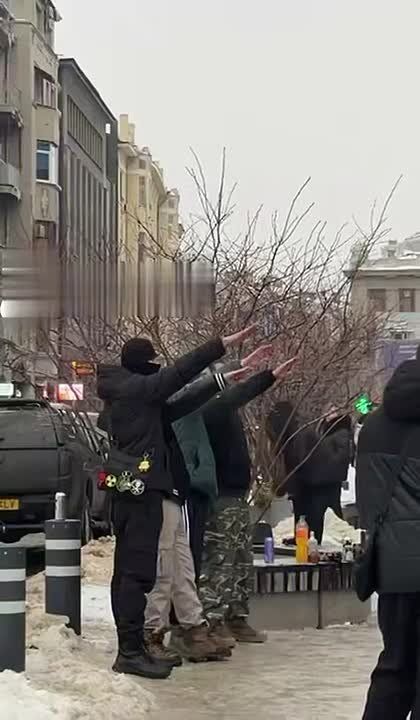 "Фашизма в Украине нет". Молодые люди демонстрируют нацистское приветствие в центре Харькова