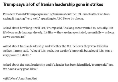 Трамп: Хаменеи и "многие" лидеры Ирана убиты в результате ударов