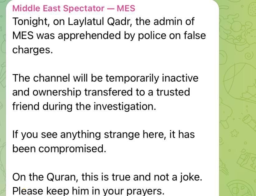 � �������� �� ������ ���������� ���������� �������������� Telegram-������ Middle Eastern Spectator