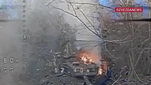 Немецкий Leopard 2A-6 охватило огнем после налета наших "птичек"